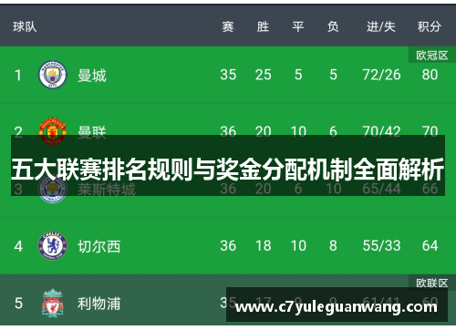 五大联赛排名规则与奖金分配机制全面解析